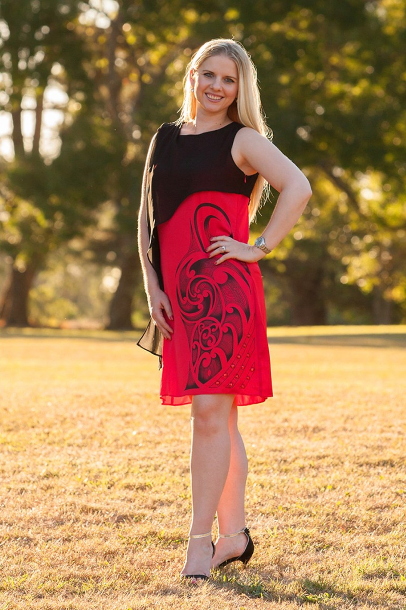 RED/BLACK-EVENING DRESS – Hardout Kiwi Māori Fashion