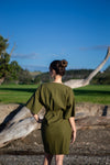 TŪĪ KIMONO DRESS - COTTON / LINEN - OLIVE