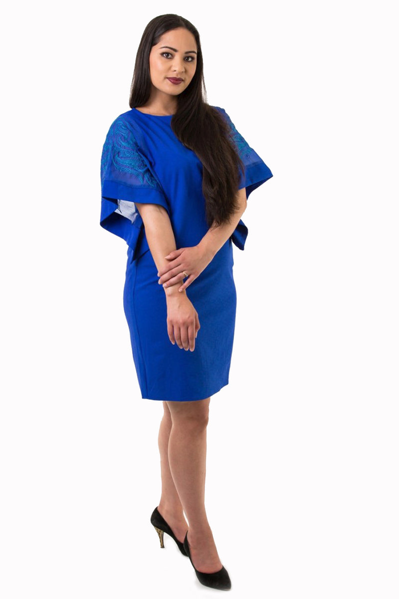 FLARED SLEEVE DRESS - BLUE