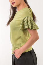 PĪTAU A MANAIA - TRUMPET SLEEVE BLOUSE - OLIVE